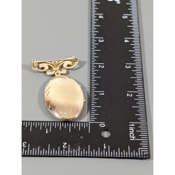 Vintage Gold Tone Oval Locket Charm Brooch Victorian Style Classic - Picture 5 of 5